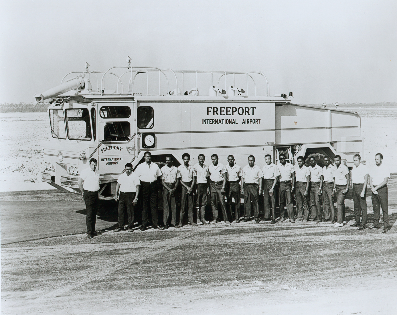 Fire crew at Freeport Airport, 1970's